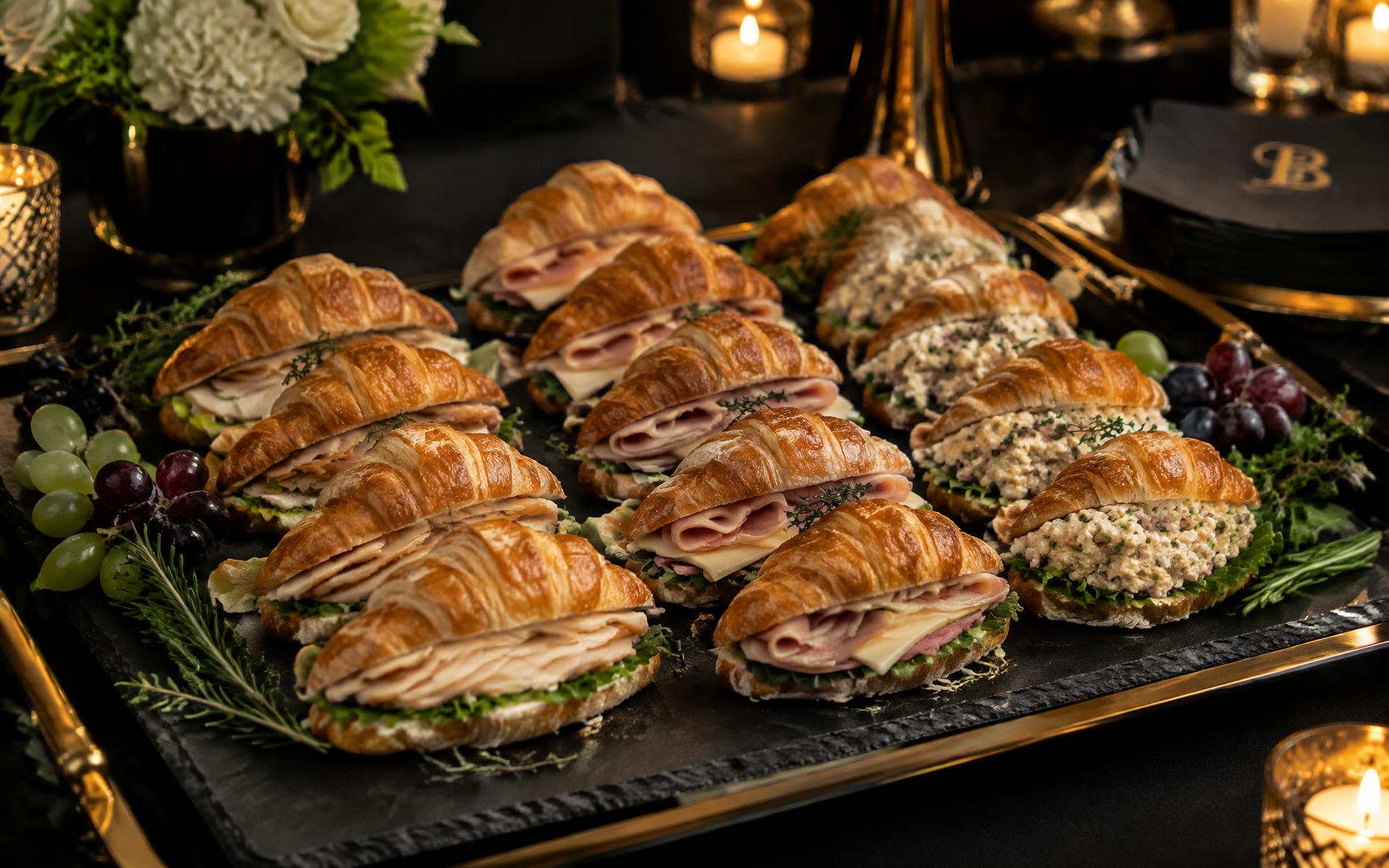 Croissant sandwich platter with smoked turkey, ham, and chicken salad