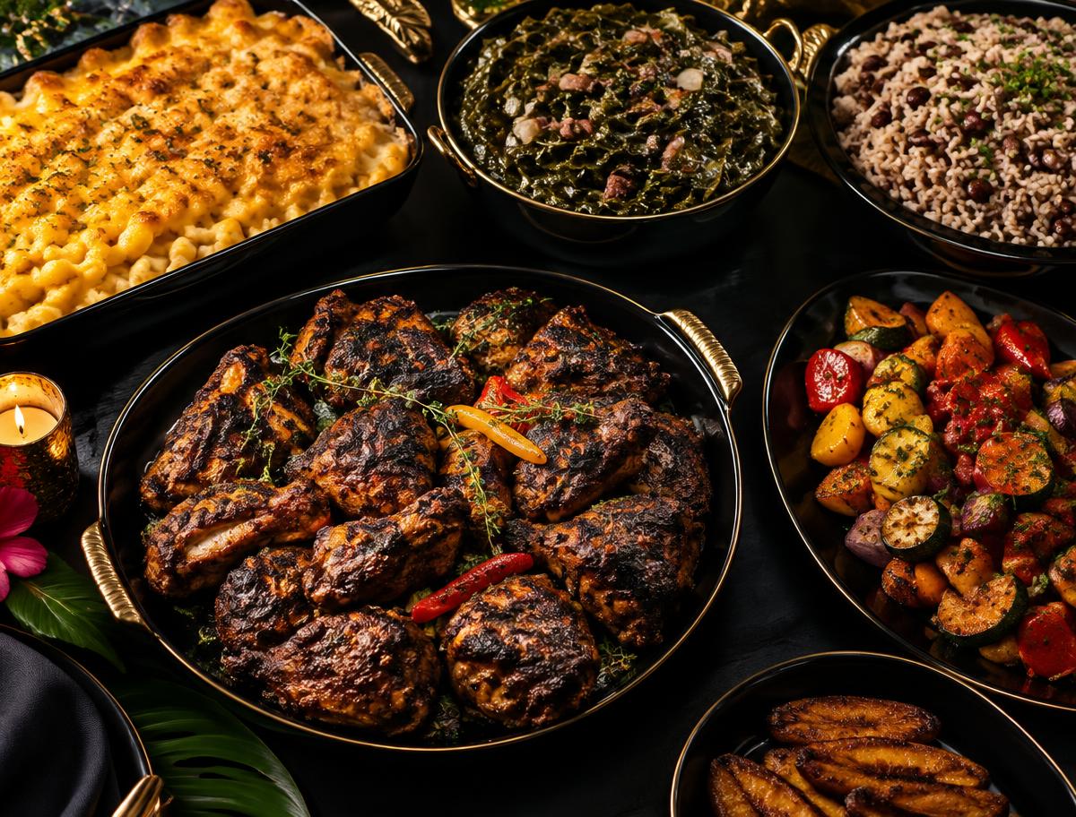 Southern and Caribbean cuisine arranged for catering